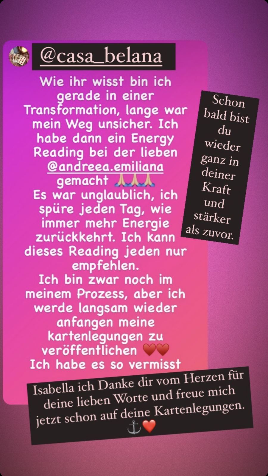 Rückmeldung von Bella